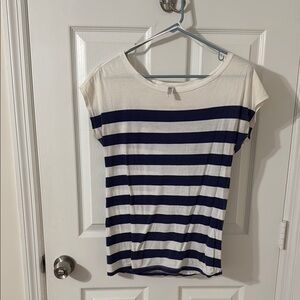 Navy and White Striped Women's Top